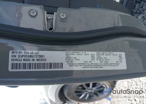 2020 Dodge Journey Se Value from USA, damaged, VIN 3C4PDCAB6LT273651